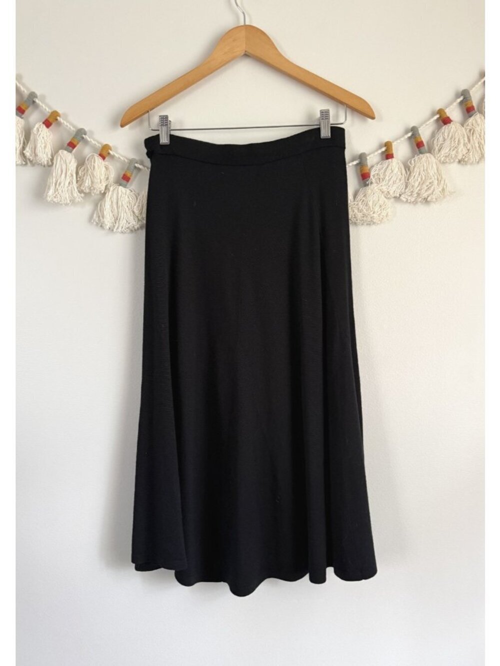 Eileen Fisher Wool Knit Aline Flowy Midi Pull On Skirt Black Modest Careerwear
